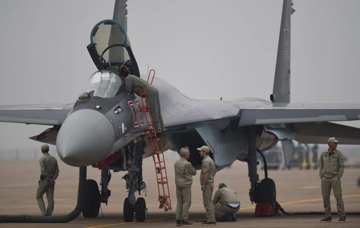 A Sukhoi Su-35 fighter jet displayed in Zhuhai City, Guangdong Province, China, on Nov. 10, 2014. (Johannes Eisele/AFP/Getty Images)