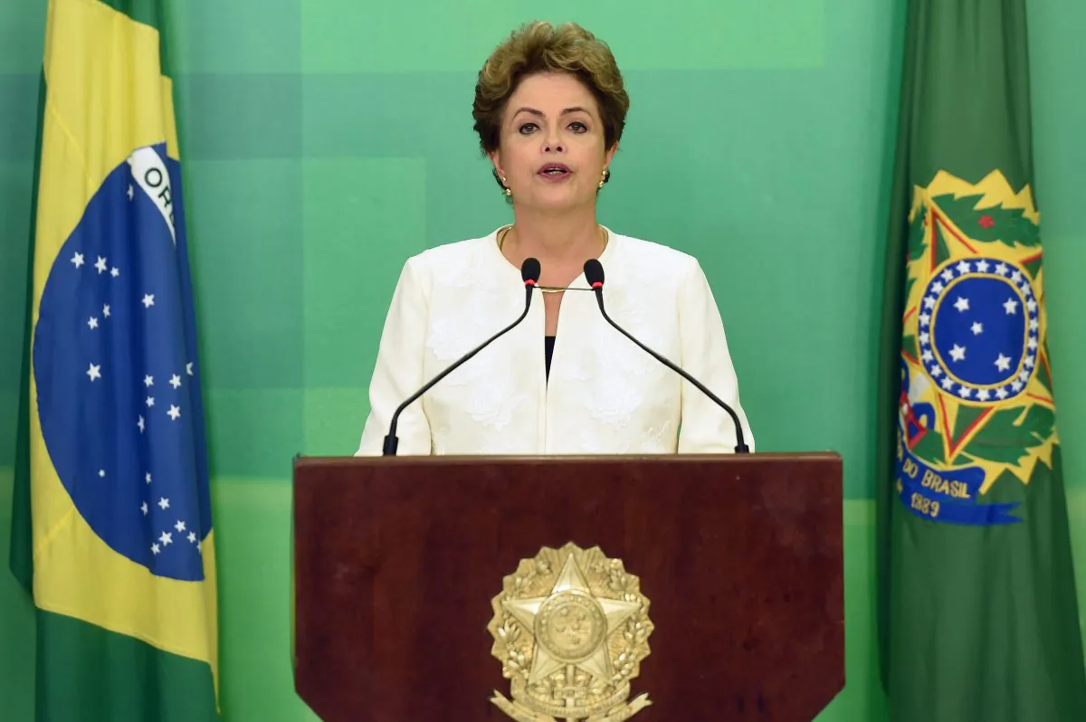 Brazil's President Dilma Rousseff delivers a speech at Planalto Palace in Brasilia on on Dec. 2, 2015. Brazil's lower house speaker triggered impeachment proceedings against President Dilma Rousseff on Wednesday, setting the stage for a political battle that could see the country's first female leader forced from office. (Evaristo Sa/AFP/Getty Images)