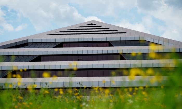 A pyramid-shaped building formerly owned by Steelcase Inc. in Gaines Township near Grand Rapids, Mich., on July 25, 2015. Switch, a major Internet data center developer, would be in the building as the state Senate on Thursday, Dec. 3, narrowly approved lucrative tax breaks designed to guarantee that Switch chooses Michigan as the site of its first mega-campus in the eastern half of the U.S. (Neil Blake/The Grand Rapids Press via AP)