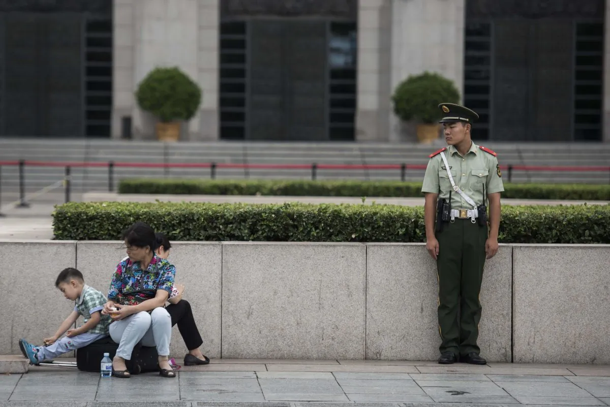 A Chinese paramilitary guard in Tiananmen Square on Sept. 1, 2015. (Fred Dufour/AFP/Getty Images)