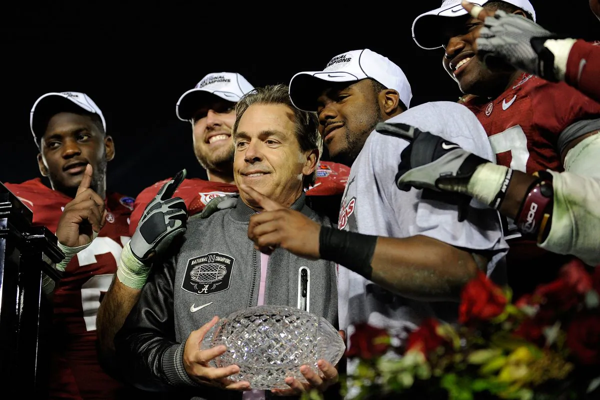 Nick Saban and the Alabama Crimson Tide won the 2009 title game over Texas, yet they likely would have had to defeat another undefeated team that year if there were a four-team playoff in place. The question is which one. (Kevork Djansezian/Getty Images) 