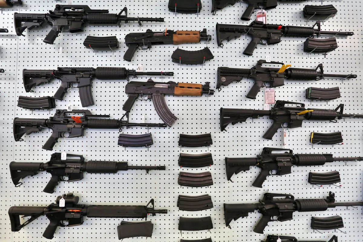 Guns are displayed for sale at Dragonman's shooting range and gun store east of Colorado Springs, Colo., on July 20, 2014. (Brennan Linsley/AP Photo)