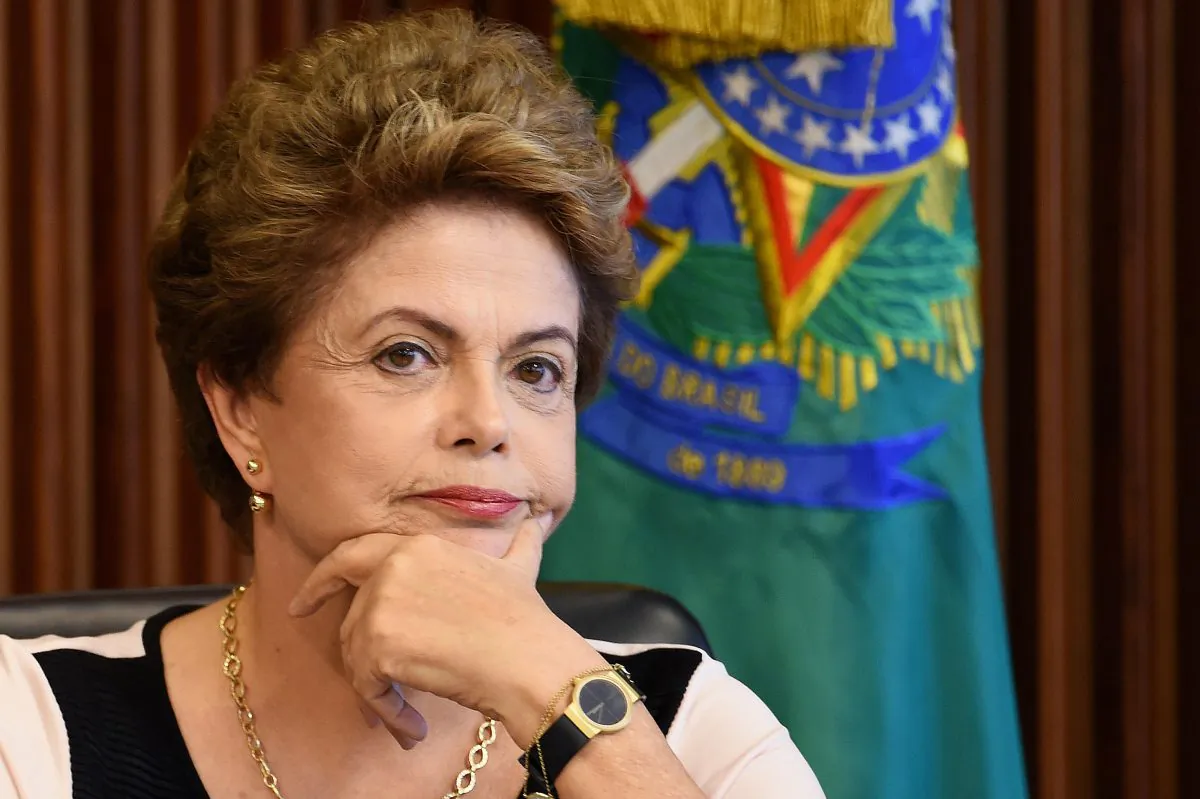 Brazilian President Dilma Rousseff at a meeting with a group of lawyers who claim that her impeachment lacks legal grounds, at the Planalto Palace in Brasilia, on Dec. 7, 2015. (Evaristo Sa/AFP/Getty Images)