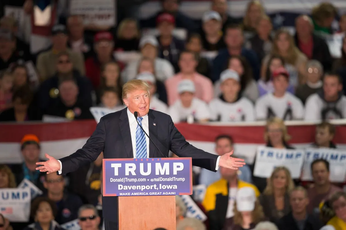 Republican presidential candidate Donald Trump speaks to guests gathered for a campaign event at Mississippi Valley Fairgrounds on Dec. 5, 2015 in Davenport, Iowa. (Scott Olson/Getty Images)