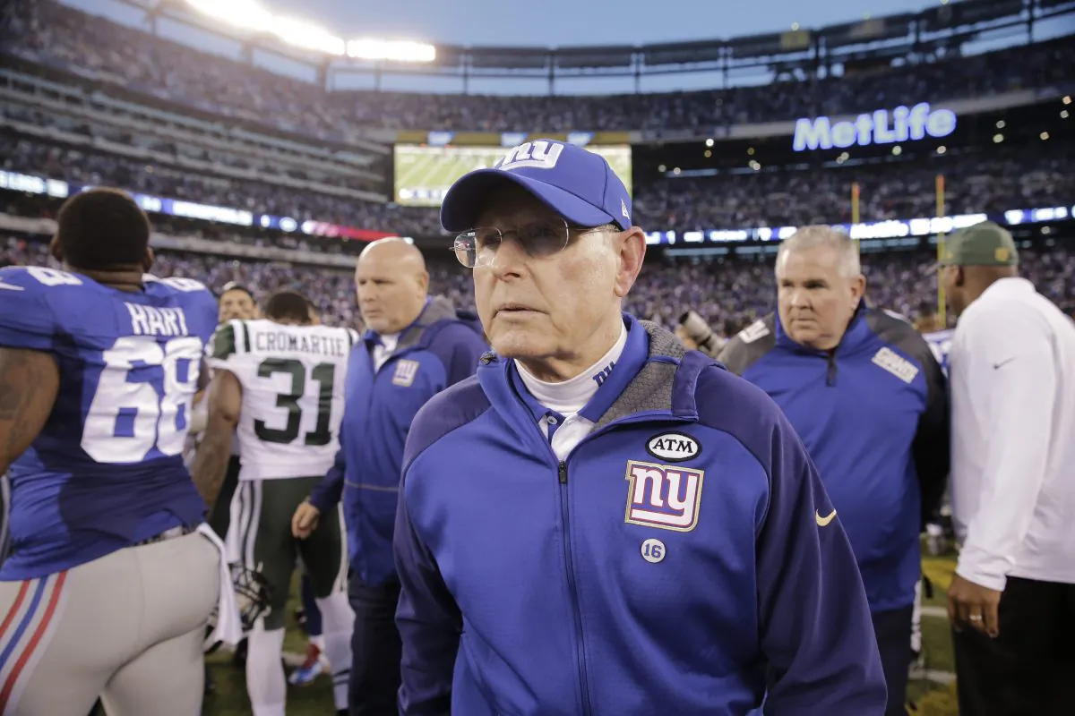 New York Giants Head Coach Tom Coughlin was second-guessed for going for it on fourth-and-goal—instead of kicking the field goal—in the loss to the Jets. (AP Photo/Peter Morgan) 