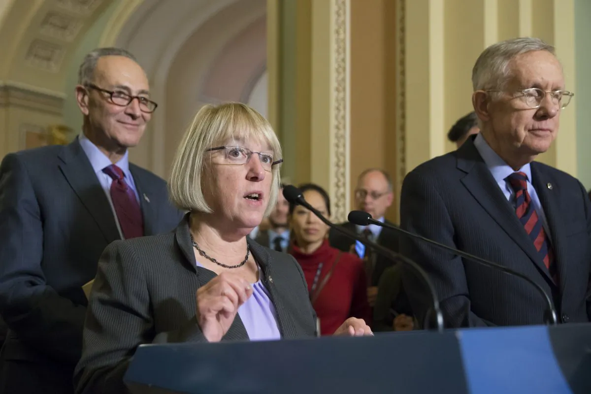 Sen. Patty Murray (D-Wash.) (C) joined by Senate Minority Leader Harry Reid (D-Nev.) (R) and Sen. Chuck Schumer, D-N.Y., speaks to reporters after the Senate voted overwhelmingly to end debate on the makeover of the widely criticized No Child Left Behind Act, setting up a final vote Wednesday, on Capitol Hill in Washington, D.C., Tuesday, Dec. 8, 2015. (AP Photo/J. Scott Applewhite)