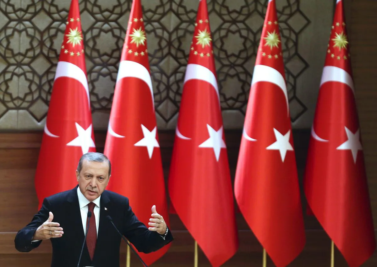 Turkish President Recep Tayyip Erdogan delivers a speech during Presidential Culture and Arts Grand Awards ceremony at the presidential palace in Ankara, on Dec. 9, 2015. (Adem Altan/AFP/Getty Images)