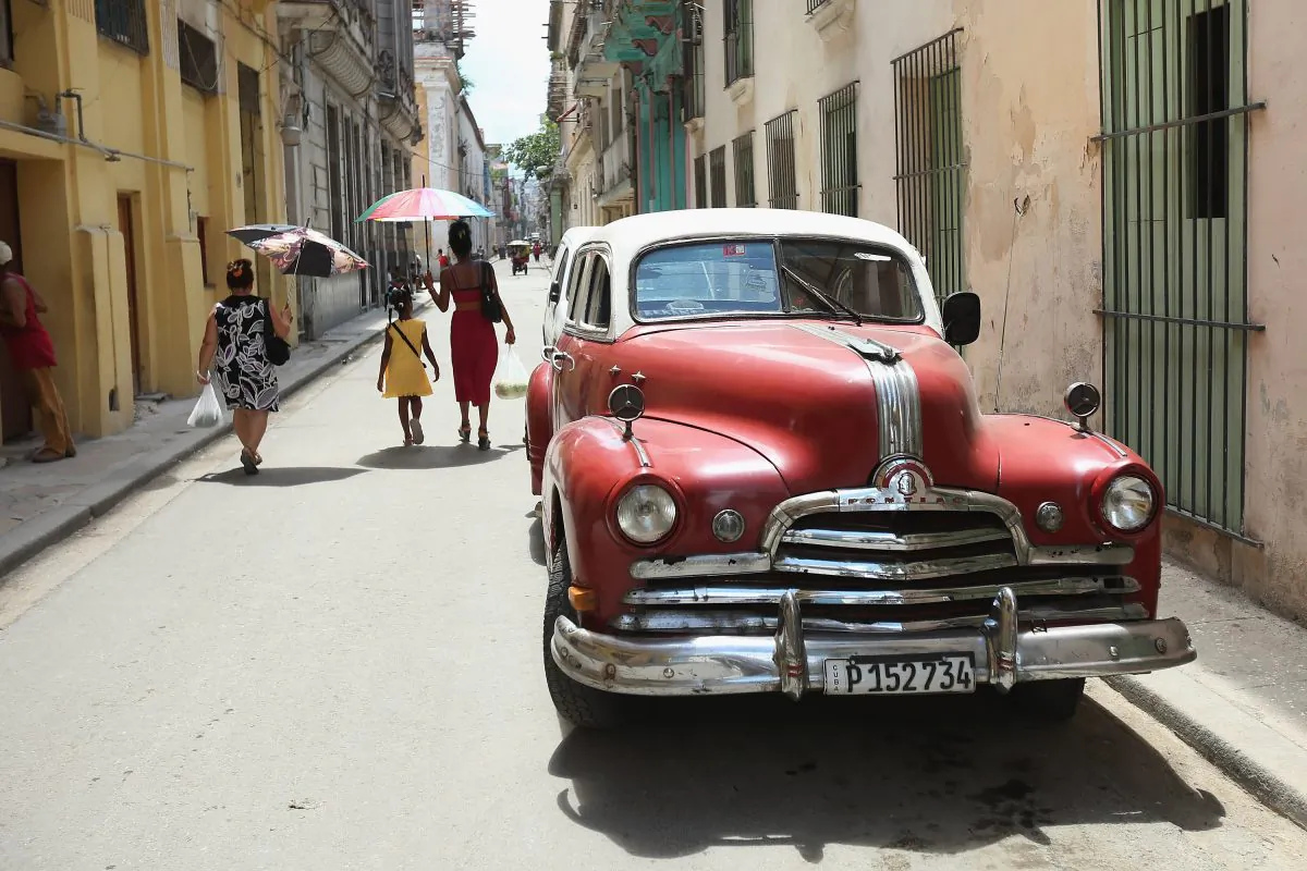 An antique American-made automobile is parked in the old part of Havana, Cuba, on Aug. 14, 2015. (Chip Somodevilla/Getty Images)