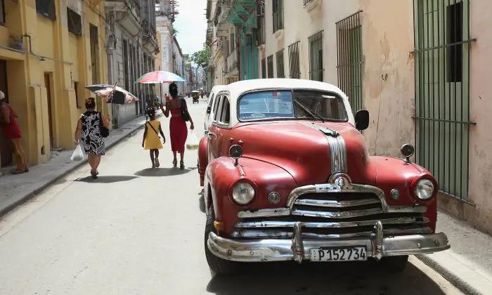 An antique American-made automobile is parked in the old part of Havana, Cuba, on Aug. 14, 2015. (Chip Somodevilla/Getty Images)