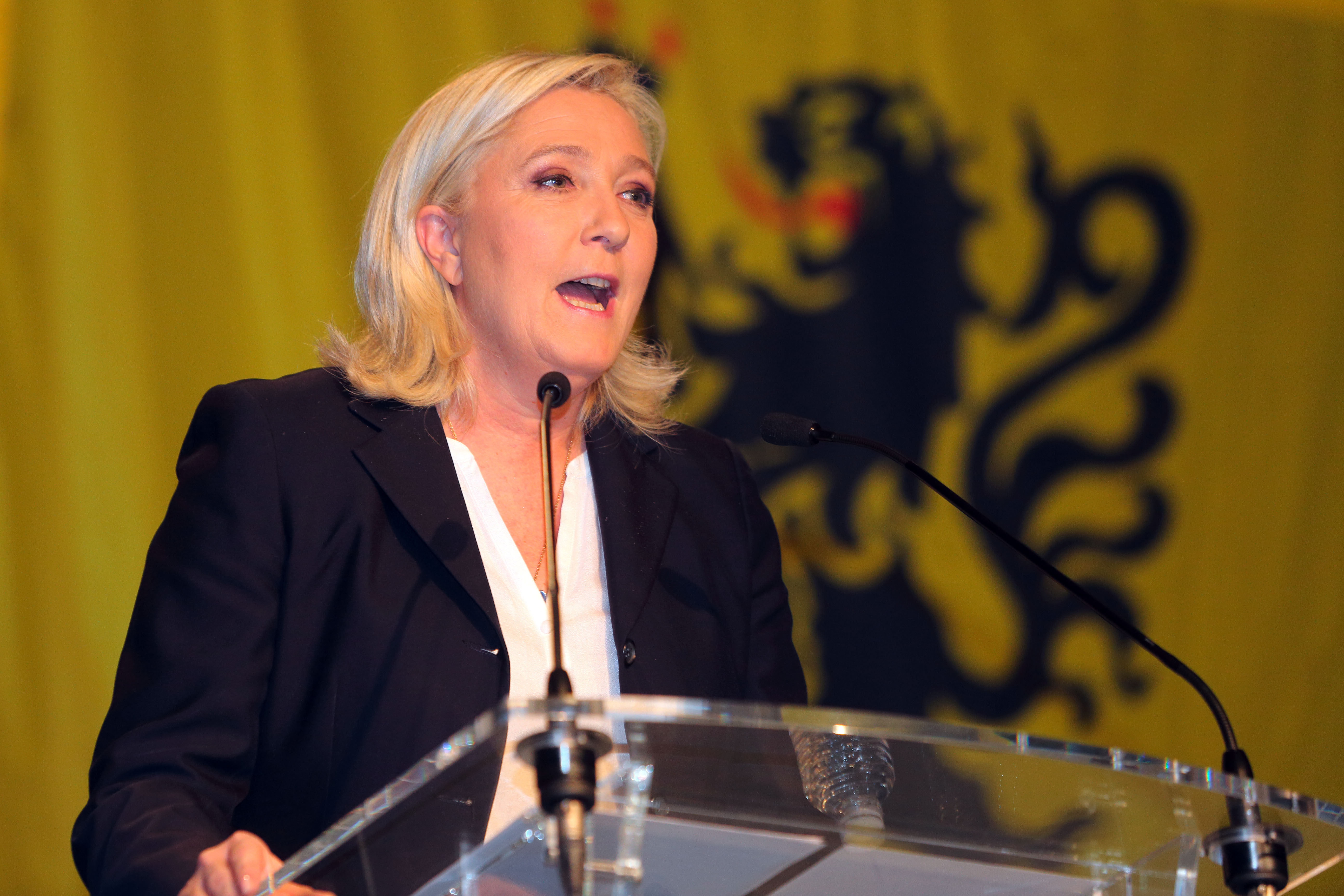 Marine Le Pen, president of the French conservative National Front party, after the announcement of the results of the first round of the regional election in Henin-Beaumont, France, on Dec. 6, 2015. (Sylvain Lefevre/Getty Images)