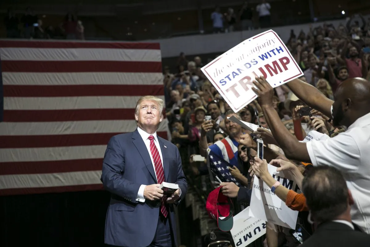 US Republican presidential candidate Donald Trump during a campaign rally at the American Airlines Center in Dallas on Sept. 14, 2015. (LAURA BUCKMAN/AFP/Getty Images)