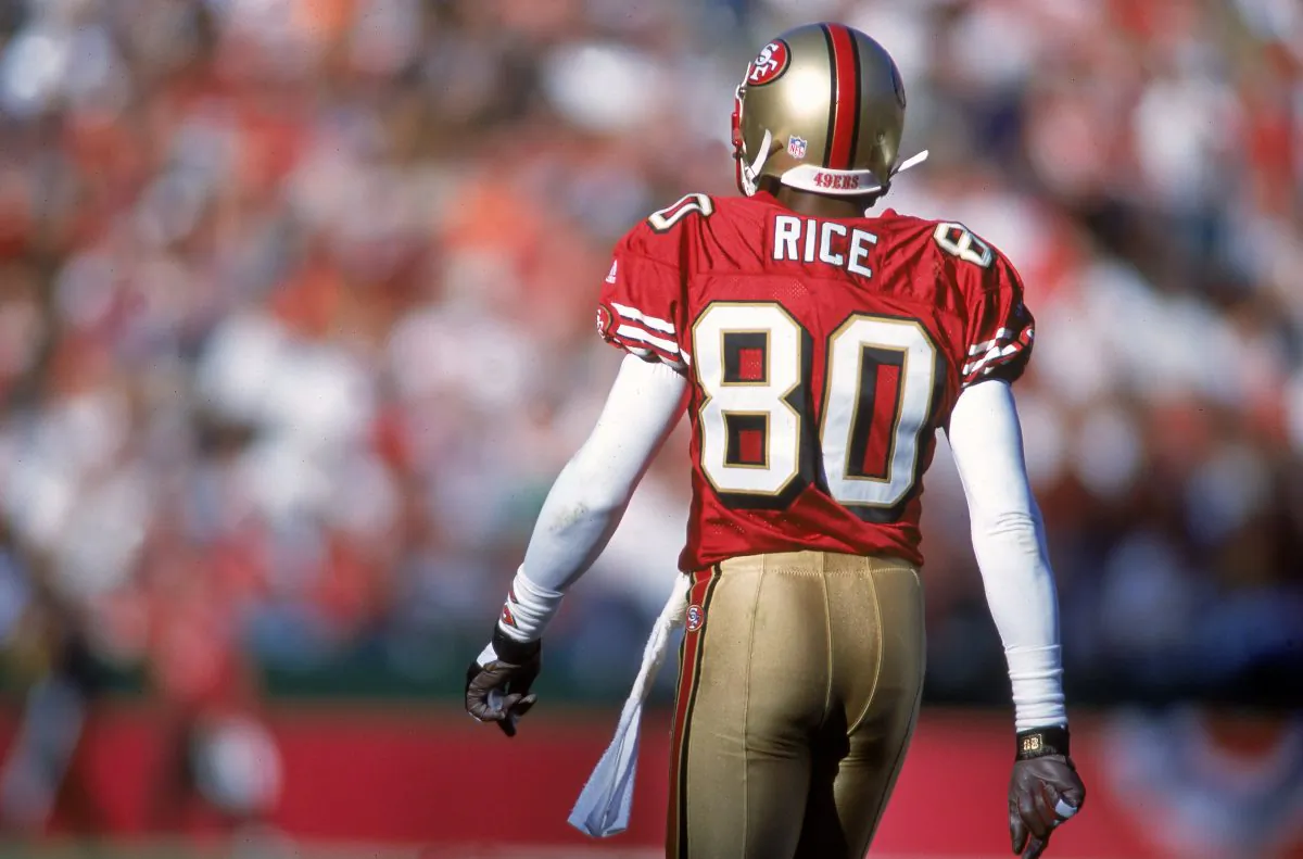 Jerry Rice is the greatest receiver of all-time and he has the records to prove it. (Jed Jacobsohn /Allsport/Getty Images)
