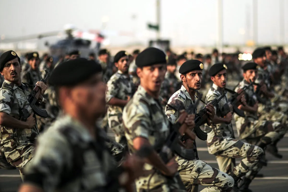 Saudi security forces take part in a military parade in preparation for the annual Hajj pilgrimage in Mecca, Saudi Arabia, on Sept. 17, 2015. (AP Photo/Mosa'ab Elshamy)