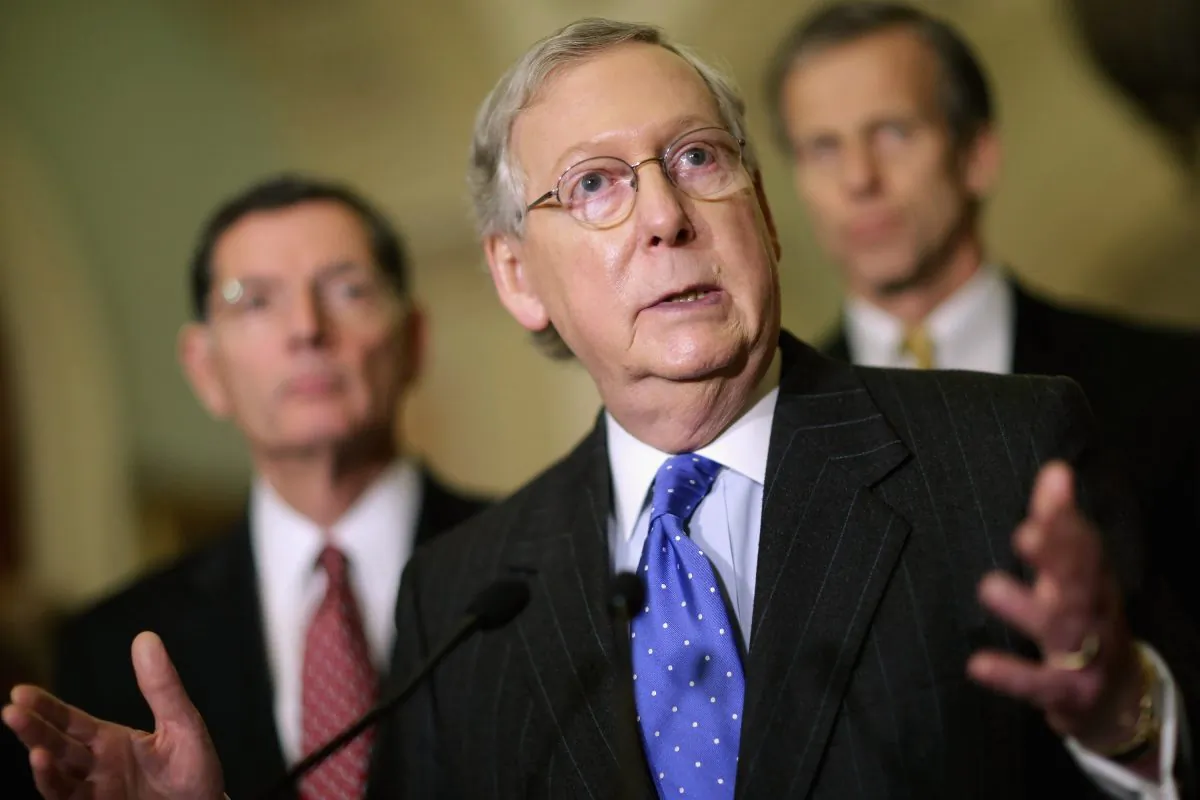 Senate Majority Leader Mitch McConnell (R-Ky.) talks to reporters following the weekly Senate GOP policy luncheon at the U.S. Capitol in Washington, D.C., on Dec. 15, 2015. (Chip Somodevilla/Getty Images)