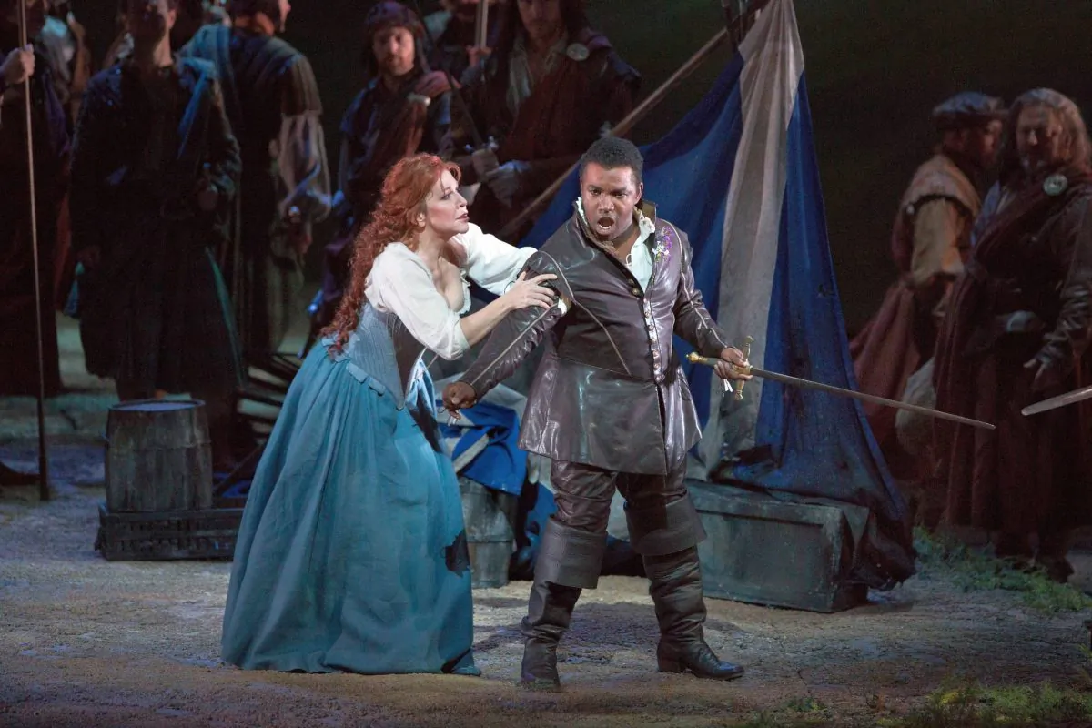 Joyce DiDonato as Elena and Lawrence Brownlee as Giacamo V in Rossini's "La Donna del Lago."
(Marty Sohl/ Metropolitan Opera)