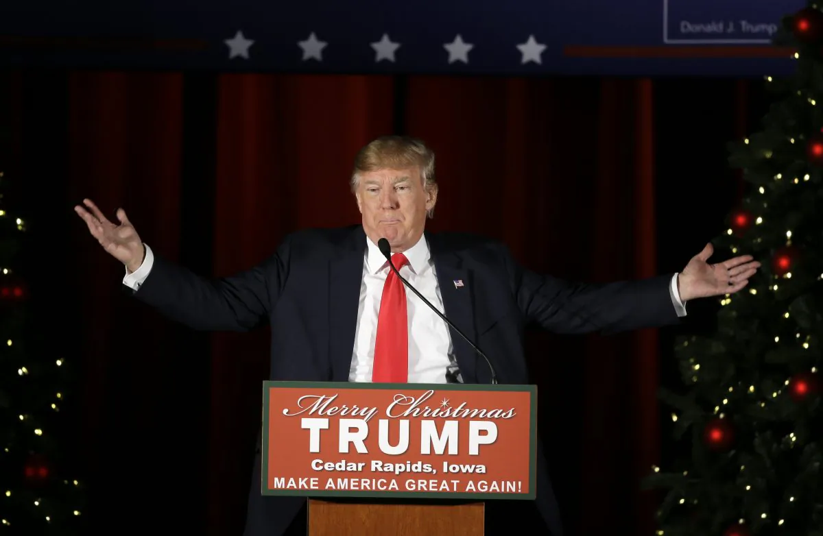 Republican presidential candidate Donald Trump speaks during a campaign rally at the Veterans Memorial Building, Saturday, Dec. 19, 2015, in Cedar Rapids, Iowa. (AP Photo/Charlie Neibergall)