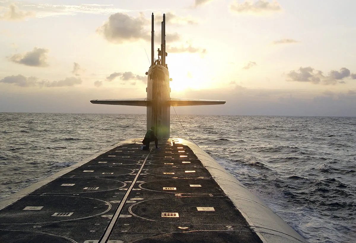 The Ohio-class ballistic-missile submarine USS Wyoming approaches Naval Submarine Base Kings Bay, Ga., on Jan. 9, 2008. (Lt. Rebecca Rebarich/U.S. Navy)