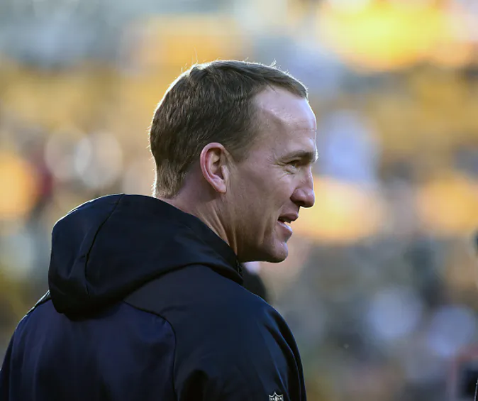 PITTSBURGH, PA - DECEMBER 20: Injured quarterback Peyton Manning of the Denver Broncos looks on from the sideline during pregame warmup prior to a game against the Pittsburgh Steelers at Heinz Field on December 20, 2015 in Pittsburgh, Pennsylvania. The Steelers defeated the Broncos 34-27. (Photo by George Gojkovich/Getty Images)
