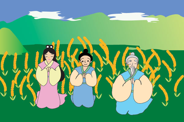 Yang and his family give sincere gratitude to Heaven for protecting Yang and his crop from the storm. (Epoch Times)