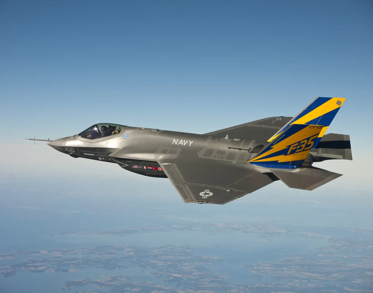 An F-35C, the U.S. Navy variant of the Lockheed Martin F-35 Joint Strike Fighter, conducts a test flight over the Chesapeake Bay on Feb. 11, 2011. (Lockheed Martin/Getty Images) 