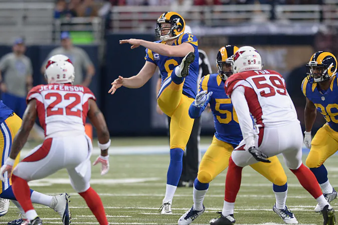 ST. LOUIS, MO - DECEMBER 6: Johnny Hekker #6 of the St. Louis Rams punts against the Arizona Cardinals at the Edward Jones Dome on December 6, 2015 in St. Louis, Missouri. (Photo by Michael Thomas/Getty Images)