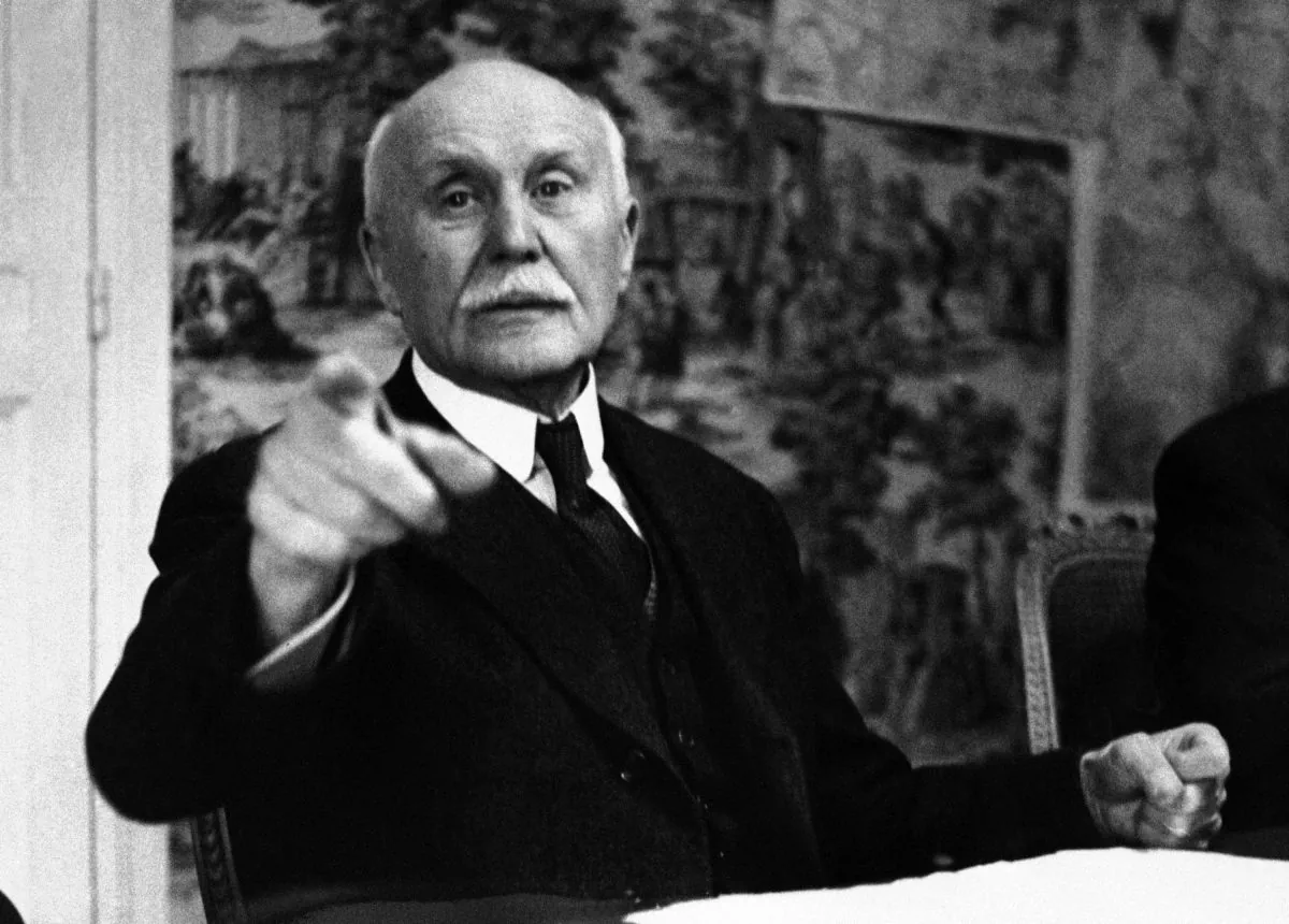 France's Marshal Philippe Petain pointing as he ordered our photographer from the room during the sell-out meeting of the Council of Ministers in Vichy on June 9, 1941. France is opening police and legal archives from the collaborationist Vichy regime, allowing free access to previously classified documents from World War II. The order, signed Dec. 24 and effective Monday, allows anyone access to the archives that, among other things, show the extra-legal prosecution of members of the French Resistance, as well as proceedings against French Jews. (AP Photo)