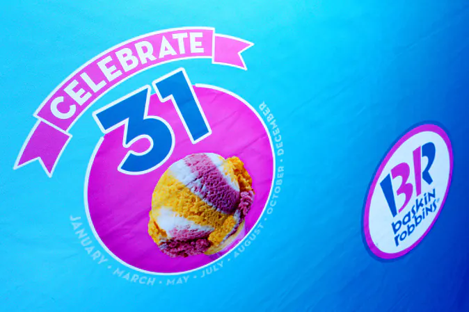 A sign for Baskin-Robbins' 70th birthday celebration in Burbank, Calif., on Dec. 8, 2015. (Rachel Murray/Getty Images for Baskin-Robbins)