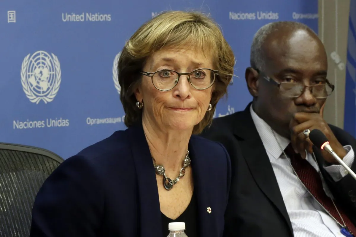 Canadian judge Marie Deschamps (L), chair of the Independent Review Panel on U.N. Response to Allegations of Sexual Abuse by Foreign Military Forces in the Central African Republic, is joined by panel member Hassan Jallow at a news conference at the United Nations on Dec. 17, 2015. The U.N.' "gross institutional failure" to act on allegations that French and other peacekeepers sexually abused children in the Central African Republic led to even more assaults, according to a new report released Thursday. (AP Photo/Richard Drew)