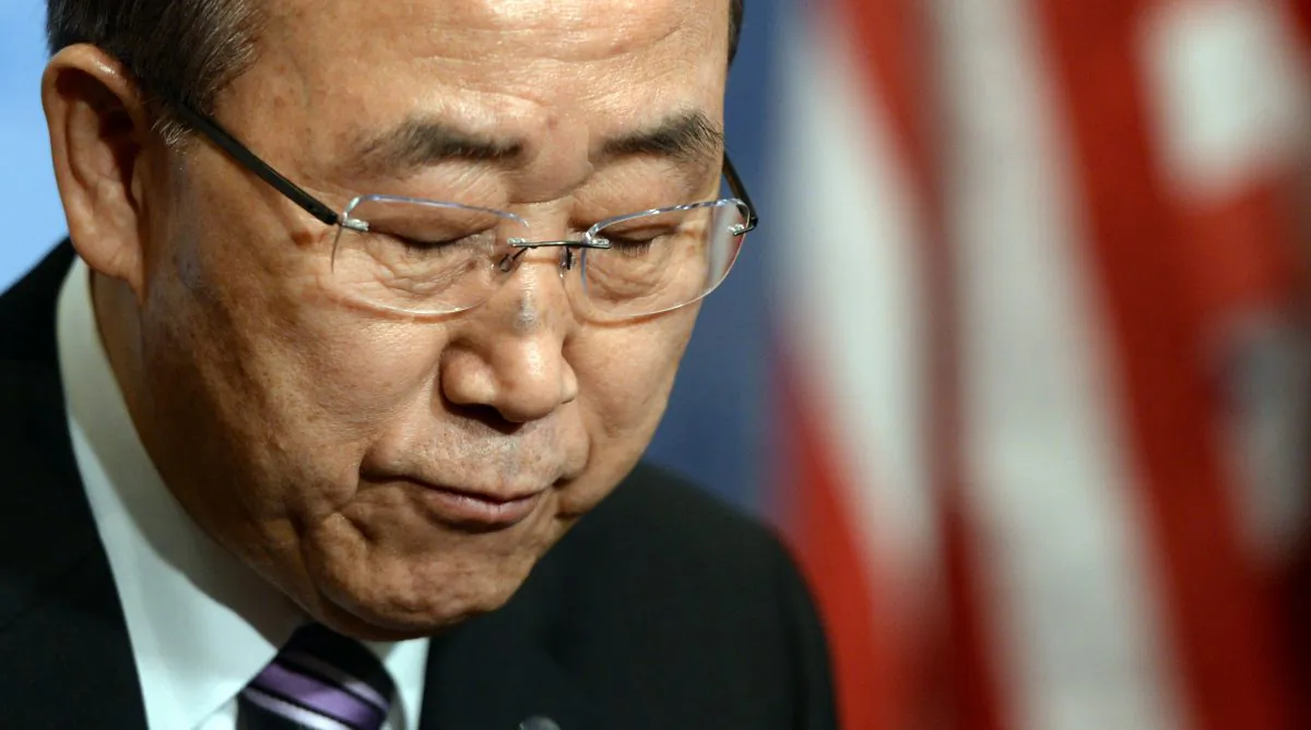 U.N. Secretary-General Ban Ki-moon speaks to the press at the United Nations in New York on Jan. 6, 2016, before a Security Council meeting about North Korea claiming it had successfully tested a hydrogen bomb. (Timothy A. Clary/AFP/Getty Images)