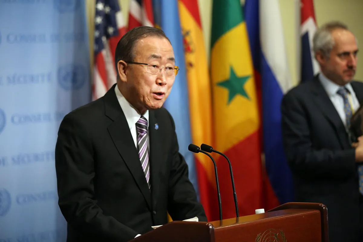 United Nations Secretary-General Ban Ki-moon makes comments to the media on the situation in North Korea before the Security Council holds a closed-door meeting to discuss the next steps at the United Nations in New York City on Jan. 6, 2016. (Spencer Platt/Getty Images)