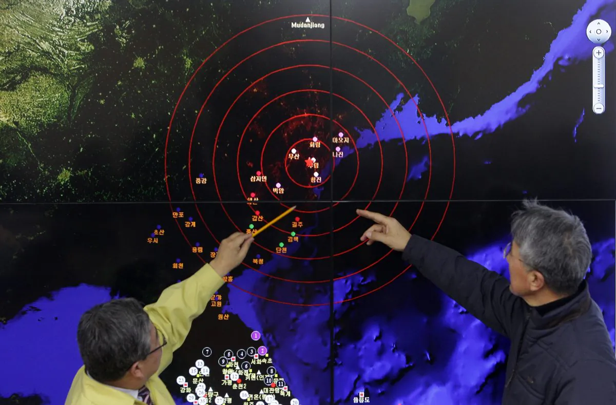 North Korean meteorological officials in Seoul, South Korea, check a screen showing seismic waves on Jan. 6, 2016, from a recent North Korean nuclear weapons test. The test suggests the Chinese regime is having a harder time controlling North Korea. (Chung Sung-jun/Getty Images)