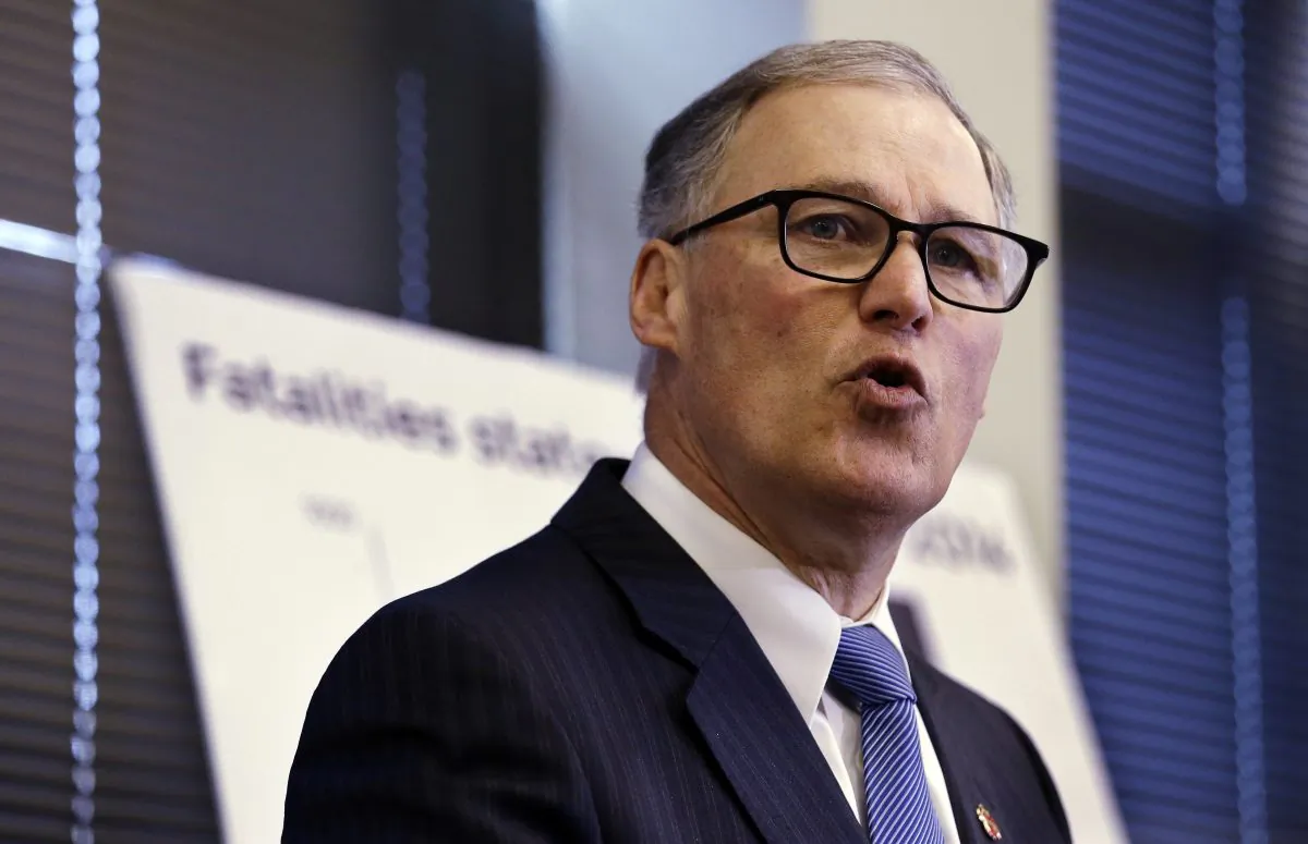 Gov. Jay Inslee speaks at a news conference announcing a statewide public health initiative to reduce and prevent firearm-related injuries and deaths Wednesday, Jan. 6, 2016, in Burien, Wash. Inslee said that his efforts will focus on suicide prevention and research into gun injuries and deaths in the state. (AP Photo/Elaine Thompson)