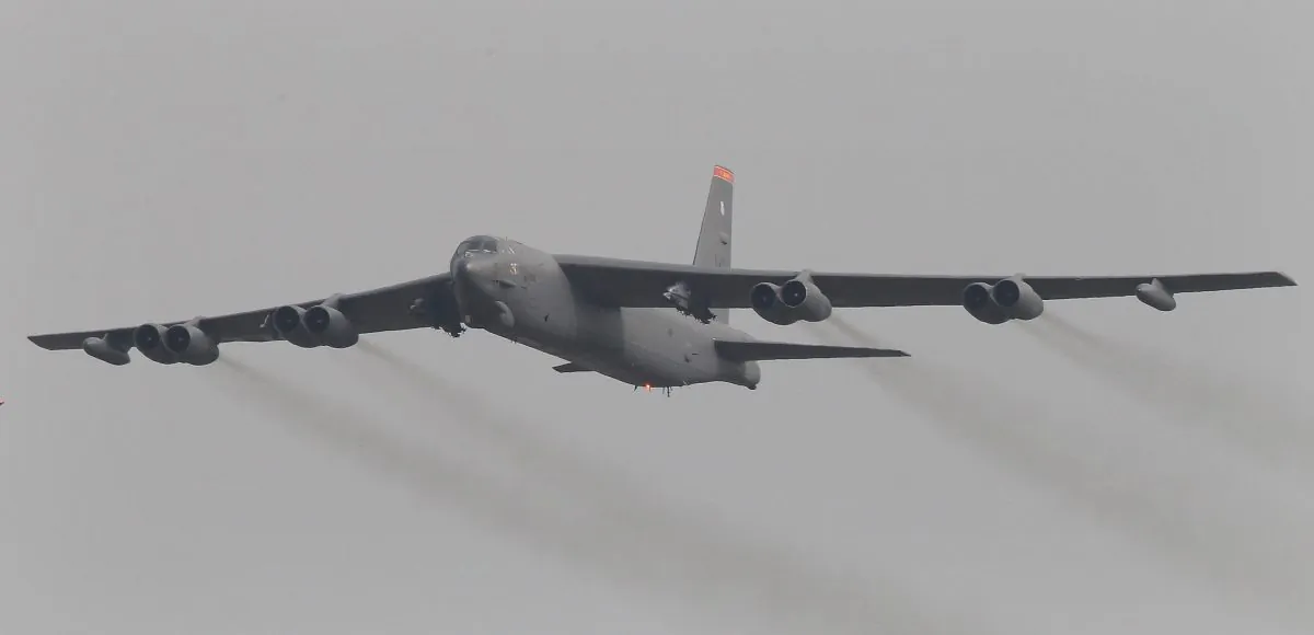 A U.S. Air Force B-52 bomber flies over Osan Air Base in Pyeongtaek, South Korea, on Jan. 10, 2016. (Ahn Young-joon/AP Photo)