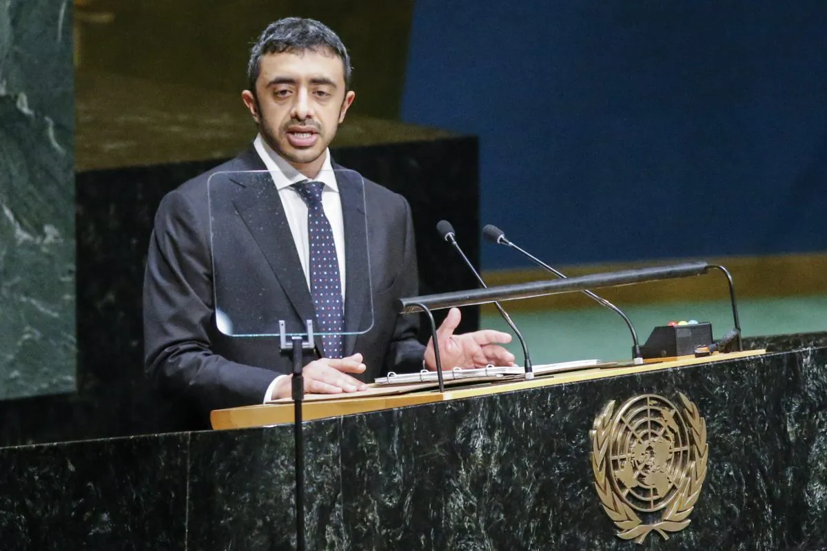 NEW YORK, NY - SEPTEMBER 27: Sheikh Abdullah Bin Zayed Al Nahyan, Minister for Foreign Affairs of the United Arab Emirates speaks at the 69th United Nations General Assembly on September 27, 2014 in New York City. The annual event brings political leaders from around the globe together to report on issues meet and look for solutions. (Photo by Kena Betancur/Getty Images)