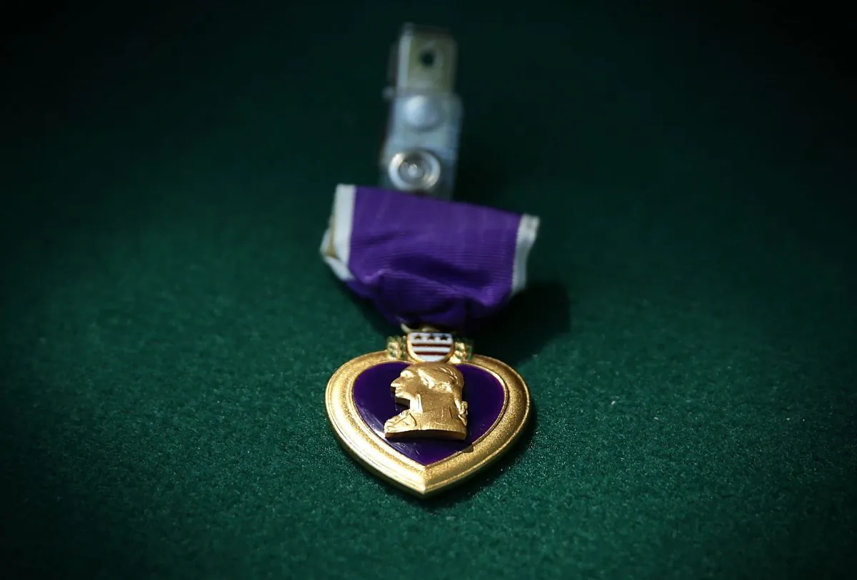 A Purple Heart medal is seen during a Purple Heart ceremony June 9, 2015 at George Washington's Mount Vernon in Mount Vernon, Virginia. (Alex Wong/Getty Images)
