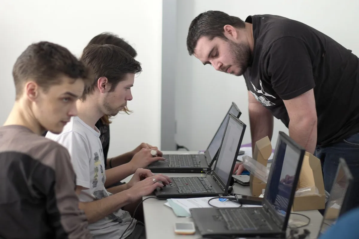 Students attend a training course on computer technology at the Ecole Centrale in Marseille, southern France, on March 3, 2015. (Boris Horvat/AFP/Getty Images)