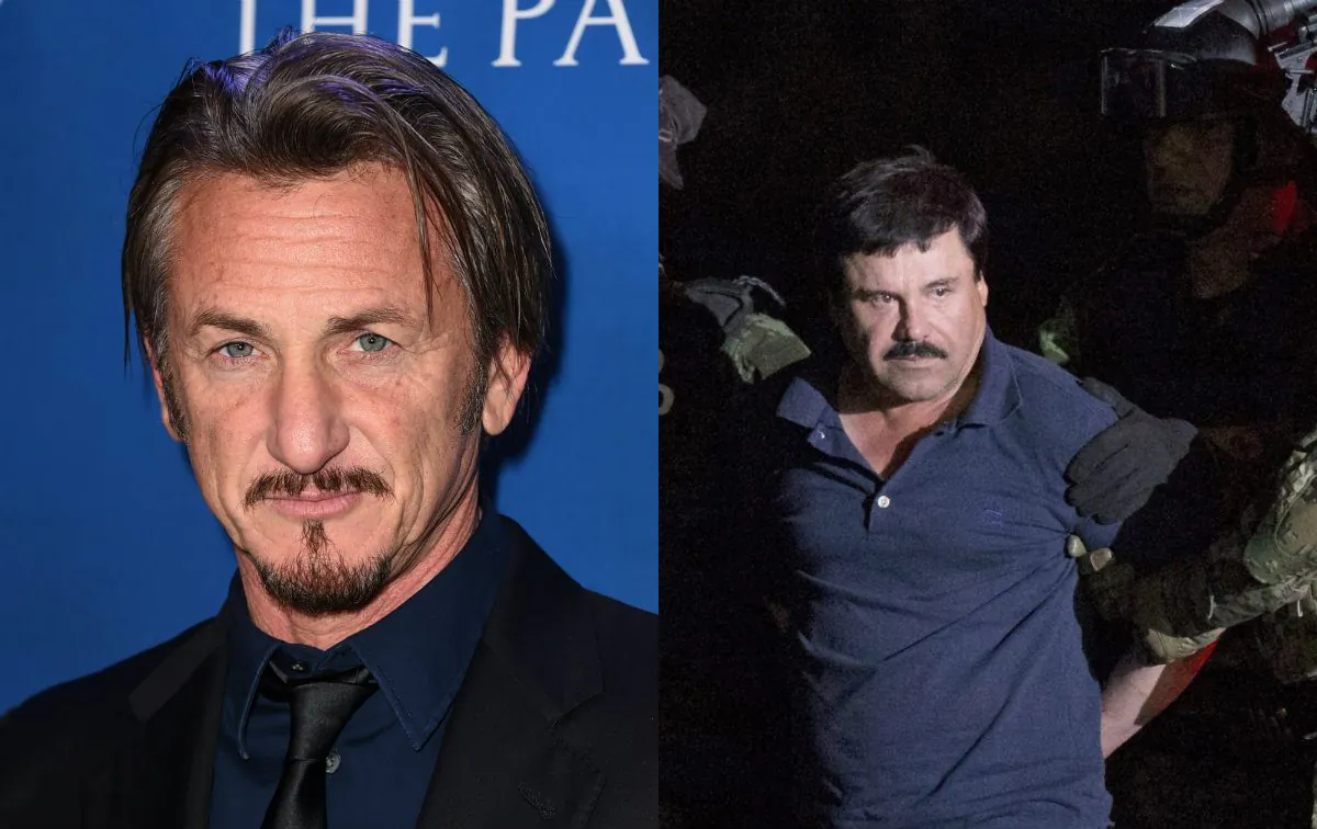 On the left, Sean Penn on January 9, 2016 in Beverly Hills, Calif. (Photo by Jordan Strauss/Invision/AP) On the right, Mexican drug lord Joaquin "El Chapo" Guzman is escorted by army soldiers to a waiting helicopter, at a federal hangar in Mexico City, Friday, Jan. 8, 2016.