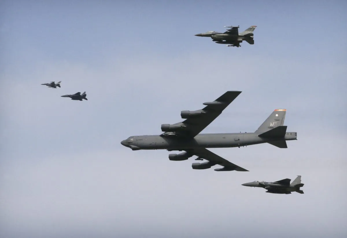 A U.S. Air Force B-52 bomber flies over Osan Air Base in Pyeongtaek, South Korea, on Jan. 10, 2016. (Ahn Young-joon/AP)
