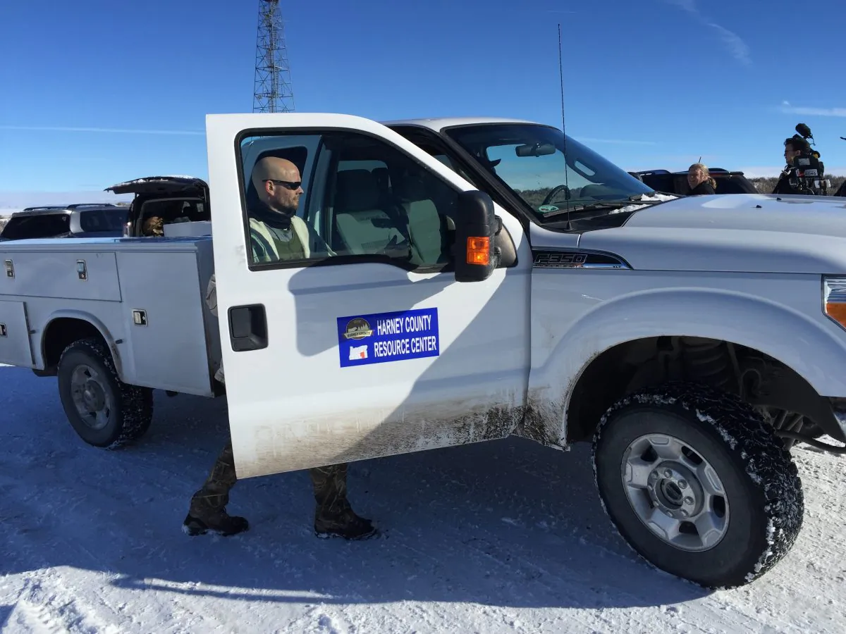 A man gets into a truck at the Malheur National Wildlife Refuge near Burns, Ore., Friday, Jan. 15, 2016. The group that has been occupying the refuge since Jan. 2 has been calling it the Harney county Resource Center. (AP Photo/Keith Ridler)