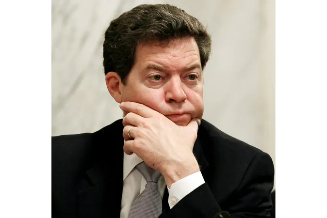 Sen. Sam Brownback (R-Kan.) listens to Interior Secretary Ken Salazar testify during a Senate Energy and Natural Resources Committee hearing on Capitol Hill in Washington, D.C., on May 18, 2010. (Mark Wilson/Getty Images)
