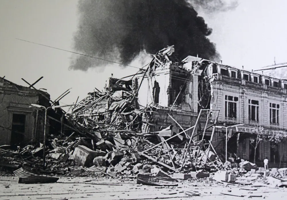 Photo of the bombing of Hanoi Station on Christmas Day, 1972. (Hoa Lo Museum in Hanoi)