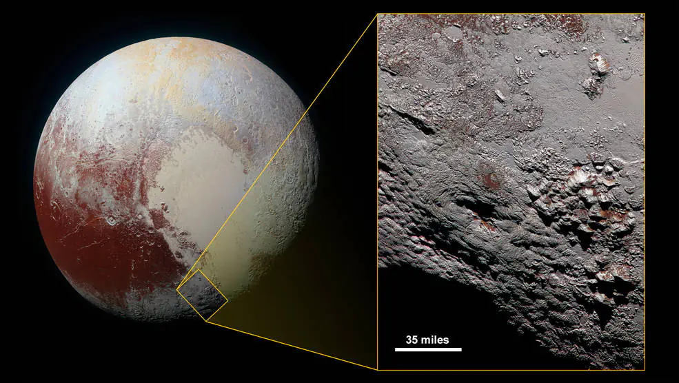 A diagram showing where the ice volcano is located on Pluto (NASA)