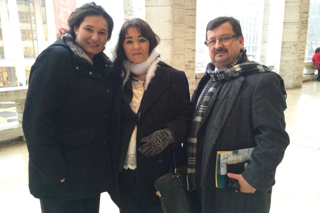 (L–R) Adriana Rojas, Rosalba Quintero, and Luis Rojas enjoyed the Sunday matinee Shen Yun performance at Lincoln Center on Jan. 17, 2016. (Kristina Pentchoukova/Epoch Times)