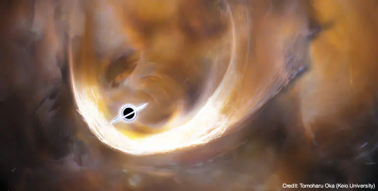 Artistic impression of the gas swirling around the black hole (KEIO UNIVERSITY/NOAJ)