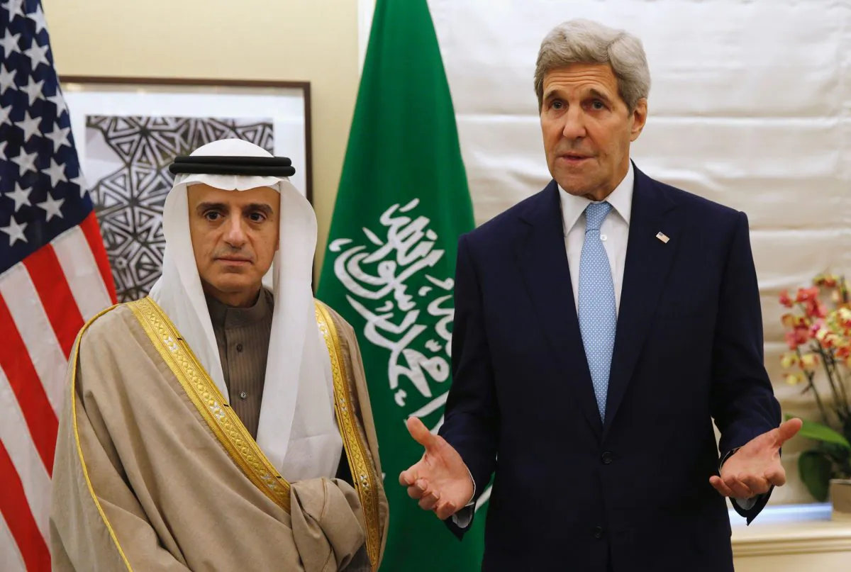 Secretary of State John Kerry (R) at a meeting with Saudi Arabia Foreign Minister Adel al-Jubeir in central London on Jan. 14, 2016. (Kevin Lamarque/AFP/Getty Images)