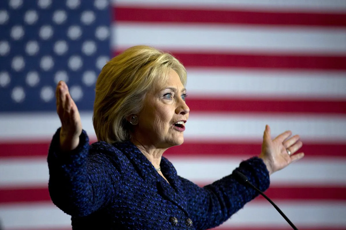 In this Jan. 21, 2016, photo, Democratic presidential candidate Hillary Clinton gestures while speaking during a rally on the campus of Simpson College in Indianola, Iowa. (AP Photo/Jae C. Hong)