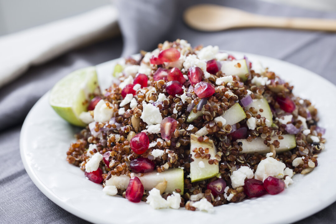 Pomegranate, pear quinoa salad. The high protein content in quinoa makes this a satisfying meal. (Samira Bouaou/Epoch Times)