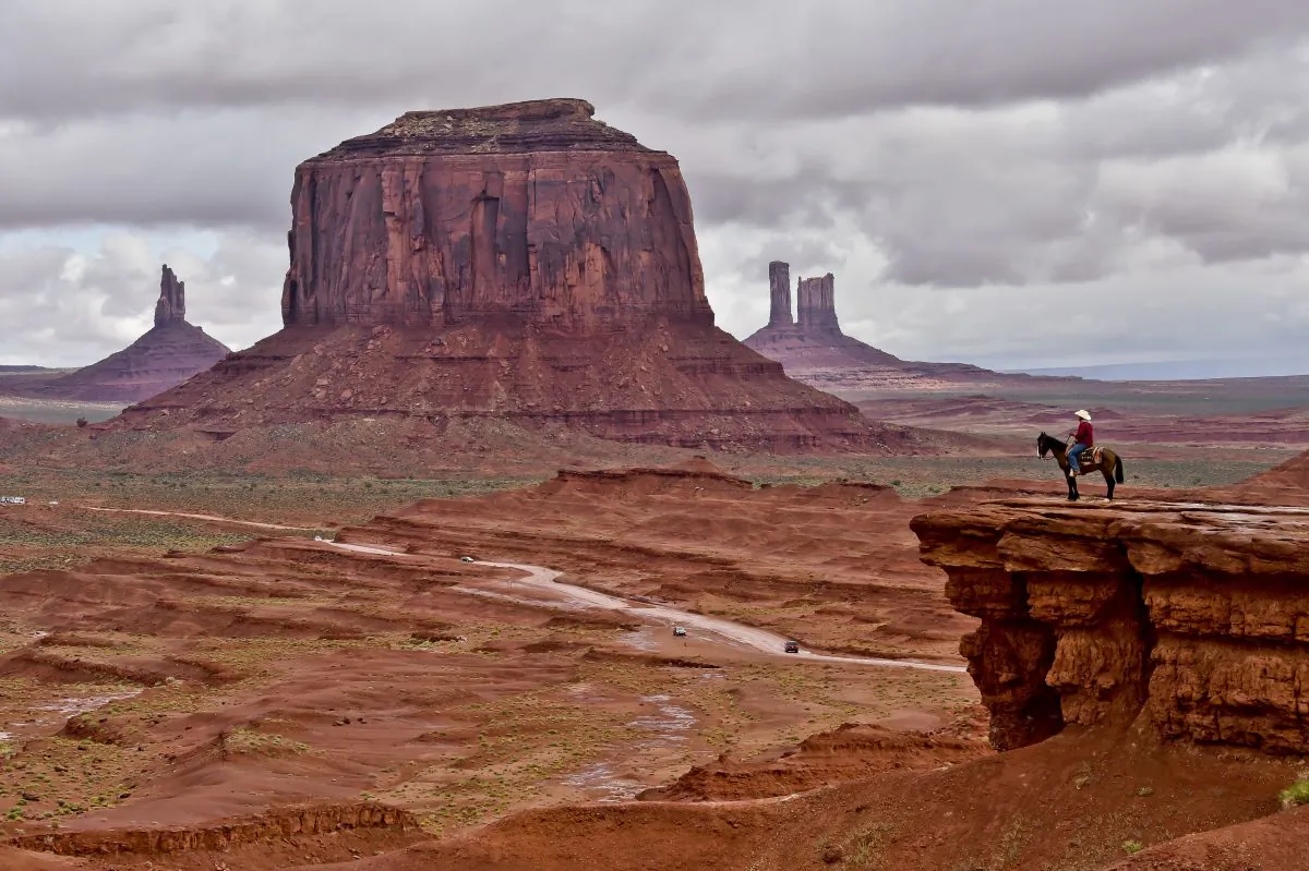 A Navajo man on a horse in front of the Merrick Butte in Monument Valley Navajo Tribal Park, Utah, on May 16, 2015. (Mladen Antonov/AFP/Getty Images)