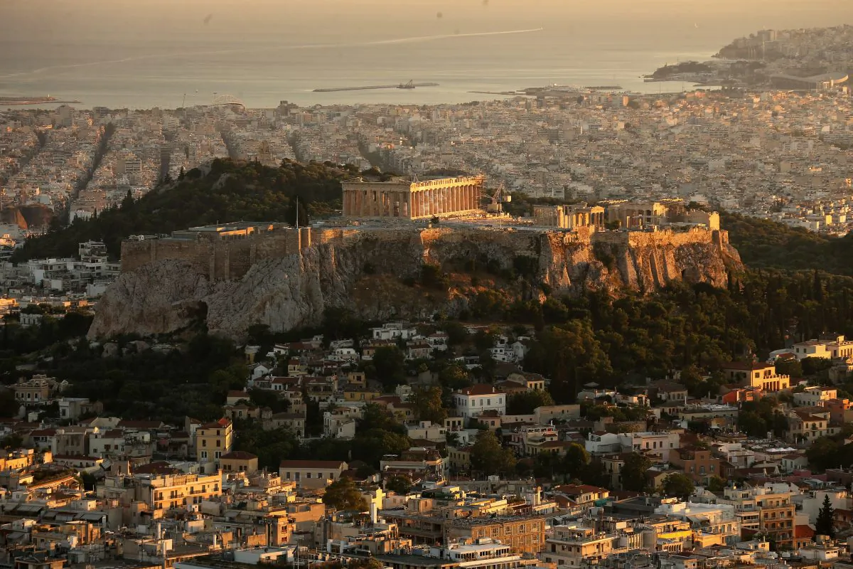 A view of the Acropolis Hill and the Parthenon viewed from Lycabettus Hill in Athens, Greece, on July 8, 2015. (Christopher Furlong/Getty Images)