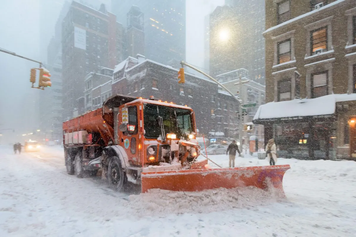 A snowplow clears snow on Lexington Avenue during the snowstorm in New York in a January 2016 file photo. (Francois Xavier Marit/AFP/Getty Images)